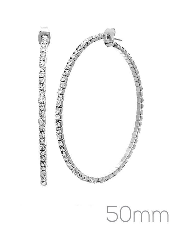 Rhinestone Closed Hoop Earrings - 50MM