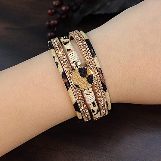 Leather Leopard Multi-Layered Cuff