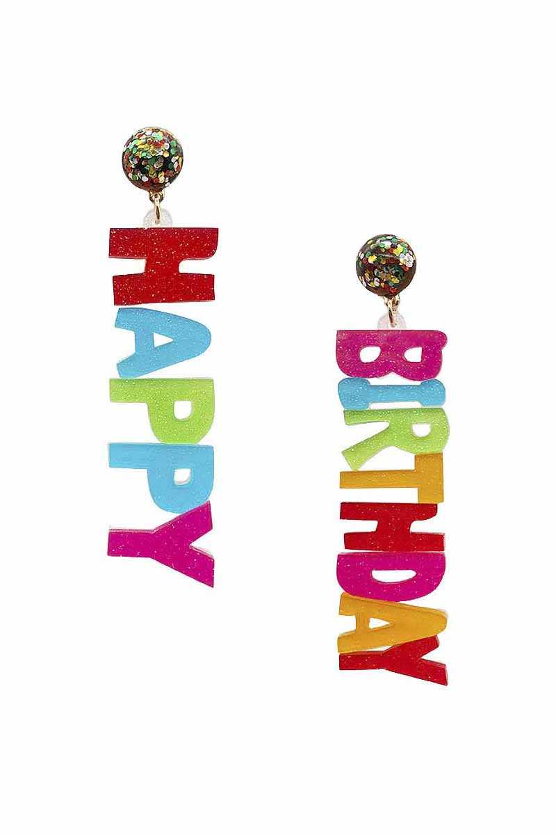 Glitter "Happy Birthday" Dangle Earrings
