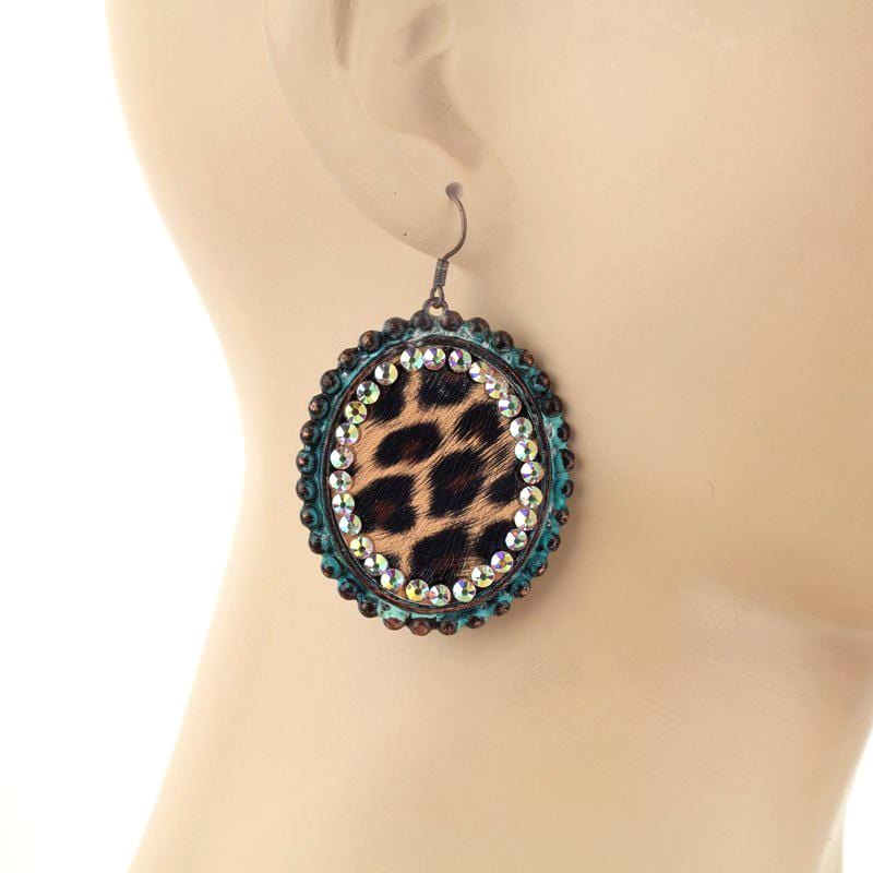 Patina Leopard Oval Earrings