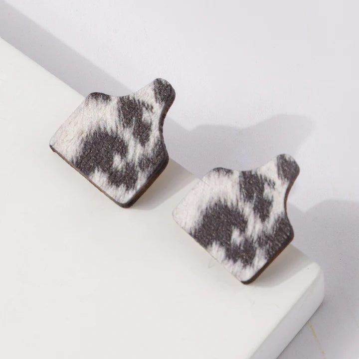 Cow Print Cow Tag Earrings