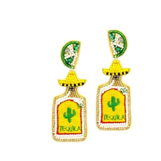 Cactus Tequila w/Lime Bottle Earrings