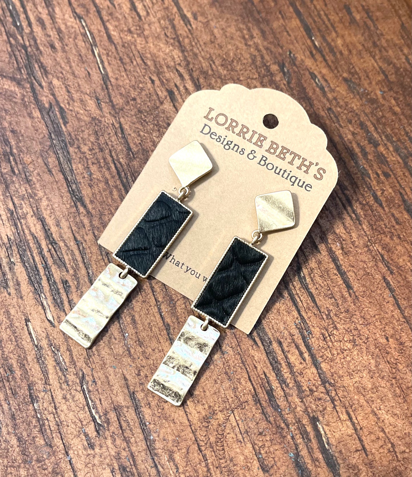 Worn Gold & Hair on Hide Earrings