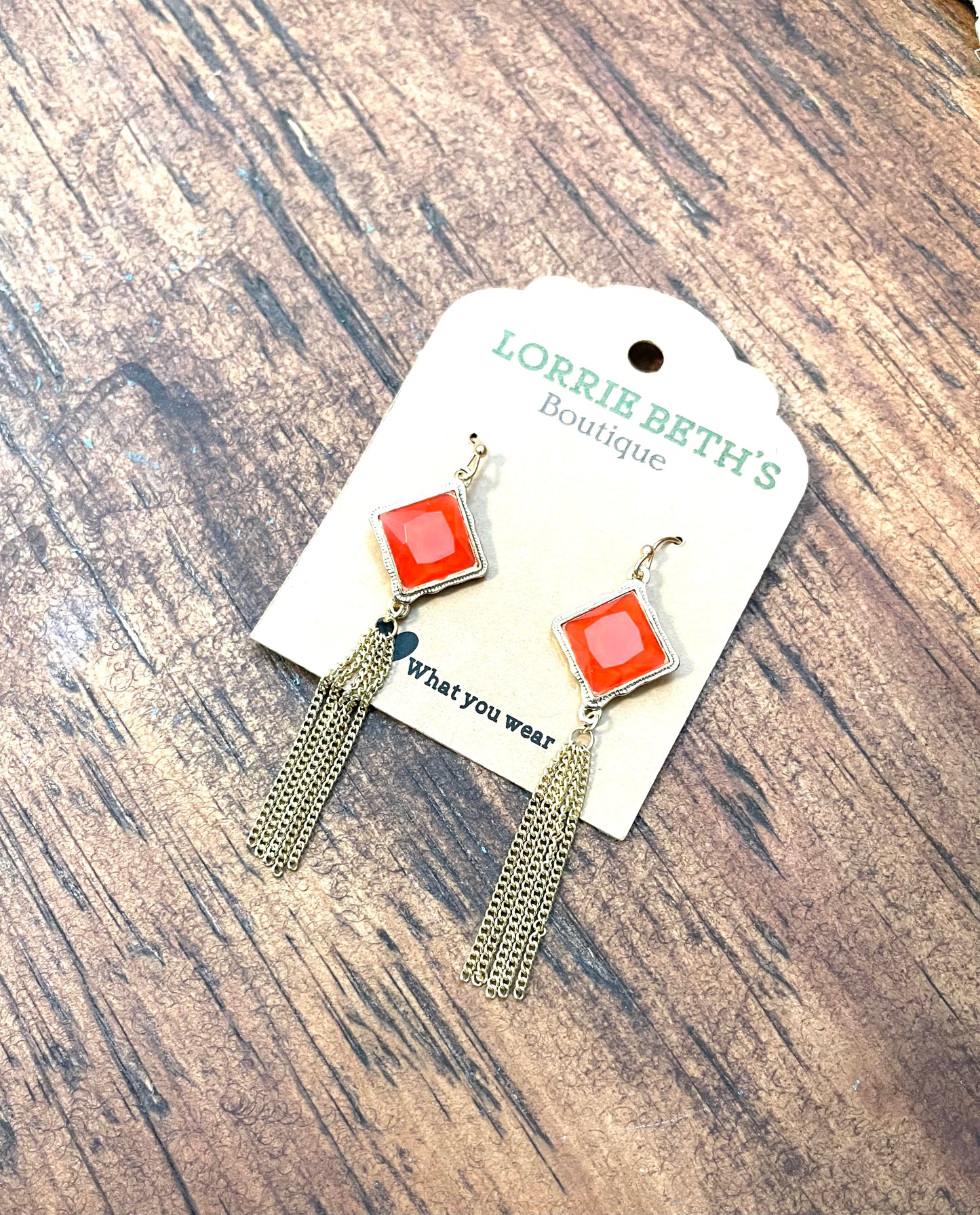 Ruby Square Tassel Earrings