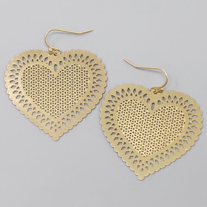 Heart Shape Filigree Drop Earrings