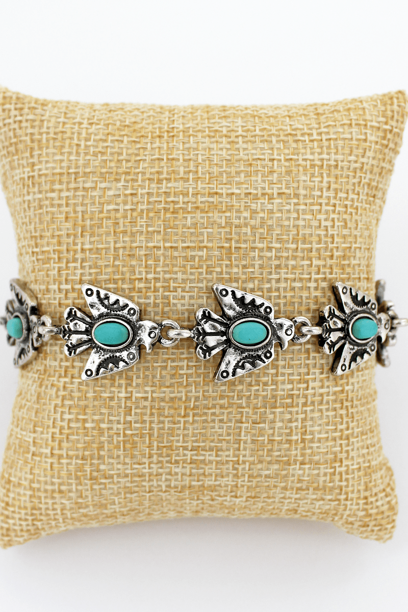 TURQUOISE BEADED SILVERTONE THUNDERBIRD MAGNETIC BRACELET