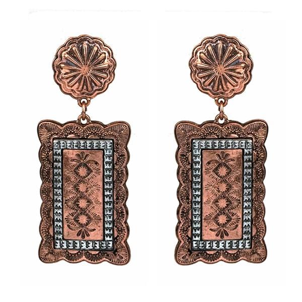 Copper Rectangle Concho Earrings