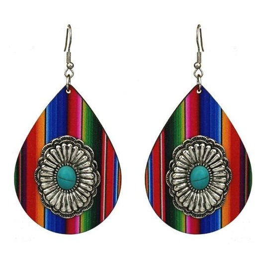 Serape Wood Concho Earrings