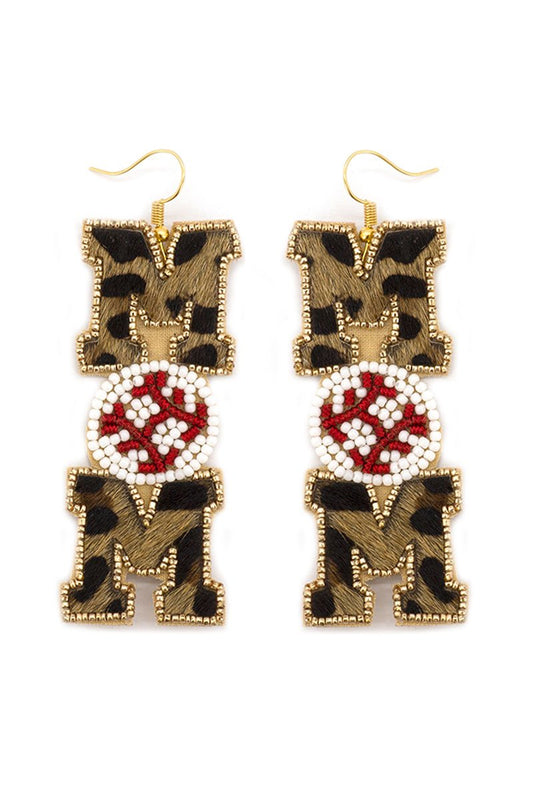 Leopard Baseball Mom Earrings