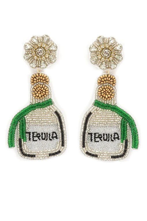 Bejeweled Silver Tequila Bottle Earrings