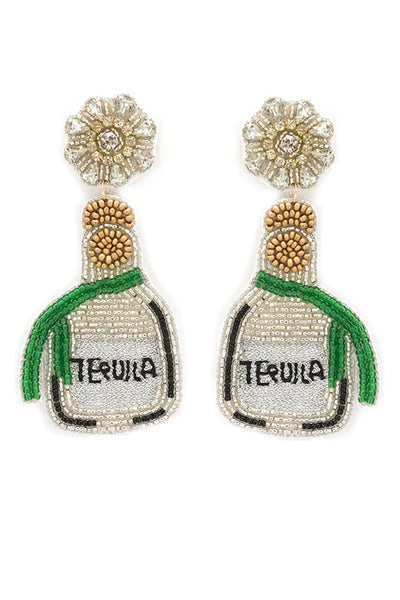 Bejeweled Silver Tequila Bottle Earrings