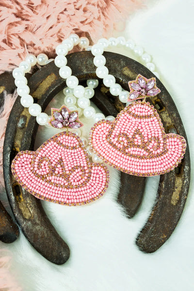 Cowgirl Hat Earrings - Pink