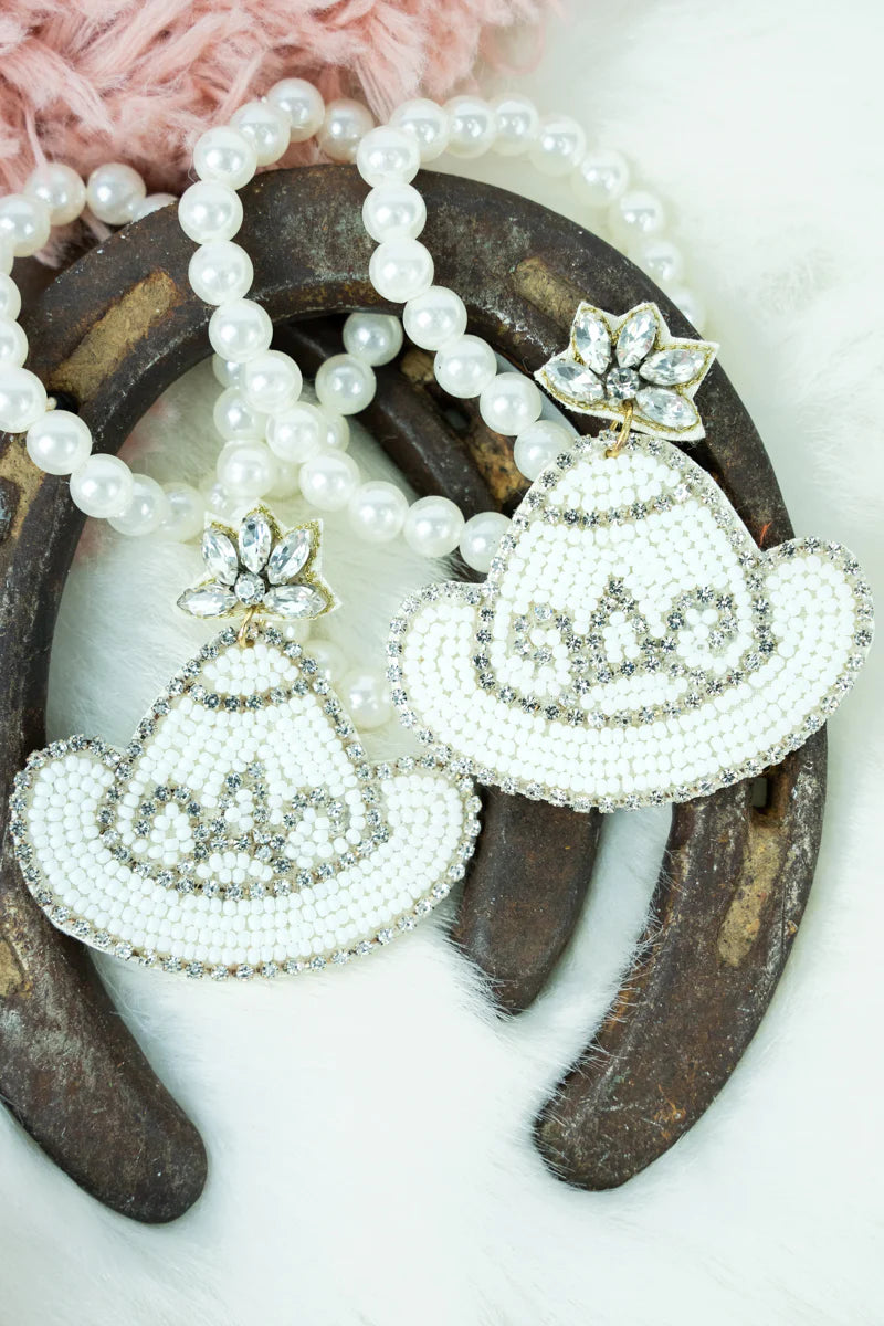 Cowgirl Hat Earrings - White