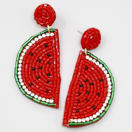 Watermelon Seed Beaded Drop Earrings