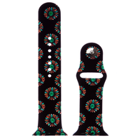 Turquoise Sunflowers on Black Apple Watch Band
