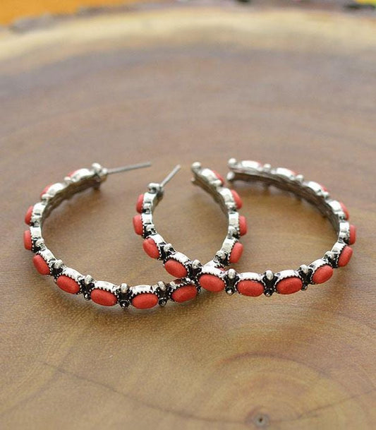 Coral Western Hoop Earrings