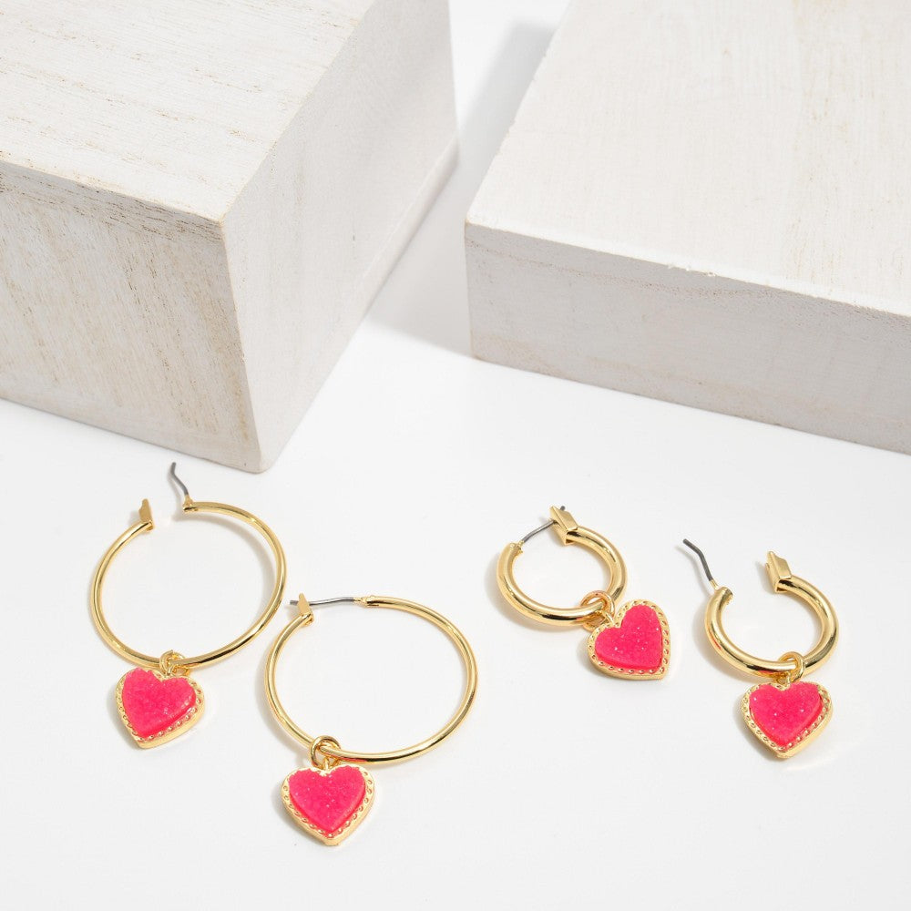 Druzy Heart Hoop Earrings in Gold