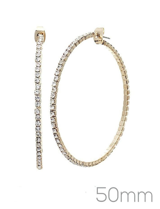 Rhinestone Closed Hoop Earrings - 50MM