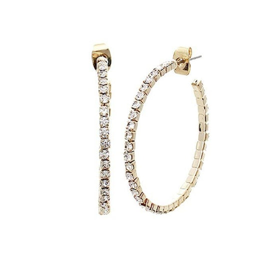 Rhinestone Open Hoop Earrings - 30MM