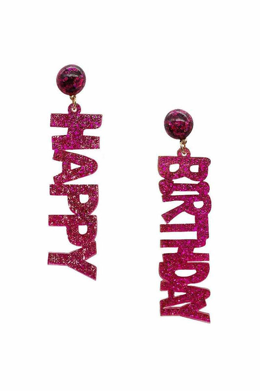 Glitter "Happy Birthday" Dangle Earrings