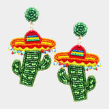 Mexican Hat Cactus Dangle Fiesta Earrings