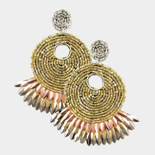 Tri-Color Round Metal Earrings