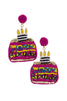 "Happy Birthday" Cake Earrings - Fuchsia