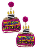 "Happy Birthday" Cake Earrings - Fuchsia