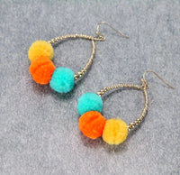 Multi Color Pom Pom Earrings
