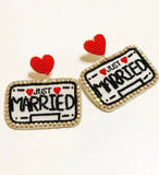 "Just Married" License Plate Earrings