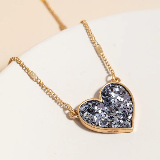 Glitter Heart Charm Necklace