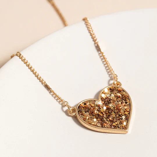 Glitter Heart Charm Necklace