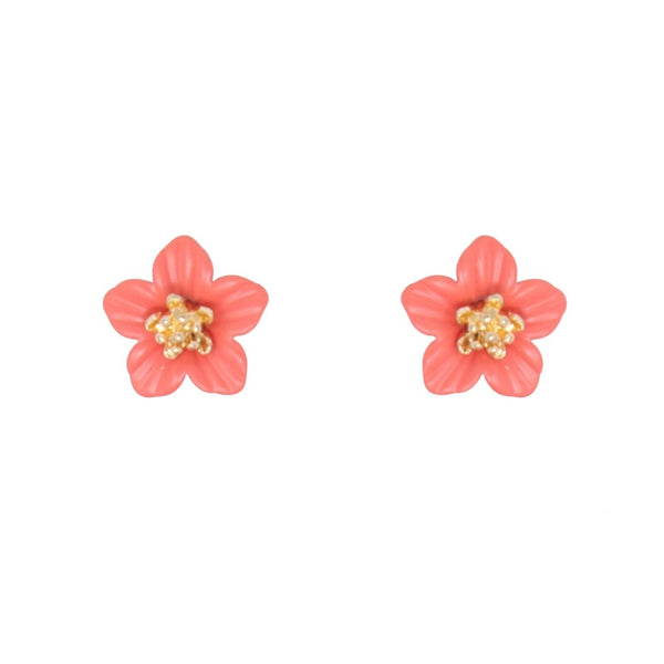 Small Coral Flower Stud Earrings