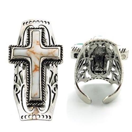 Western Cuff Cross Ring - Natural White