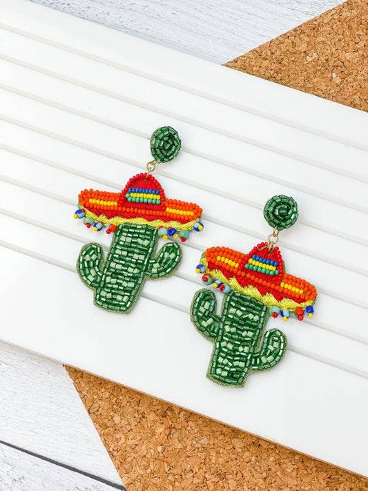 Mexican Hat Cactus Dangle Fiesta Earrings