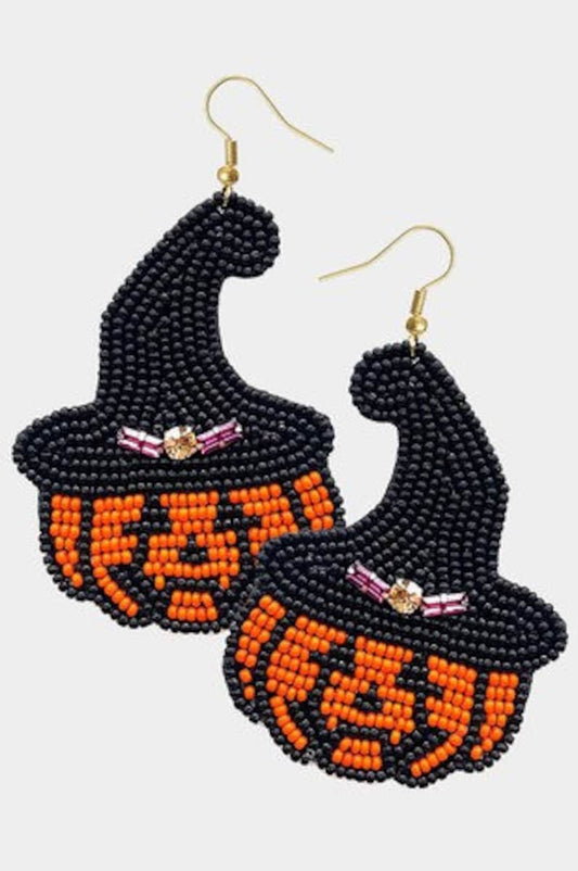 Pumpkin with Witch Hat Dangle Earrings