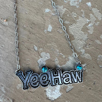 Silvertone and Turquoise Yeehaw Necklace