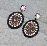 Black Leopard Oval Earrings