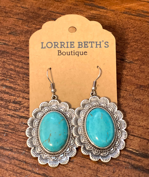 Etched Scalloped Turquoise Earrings