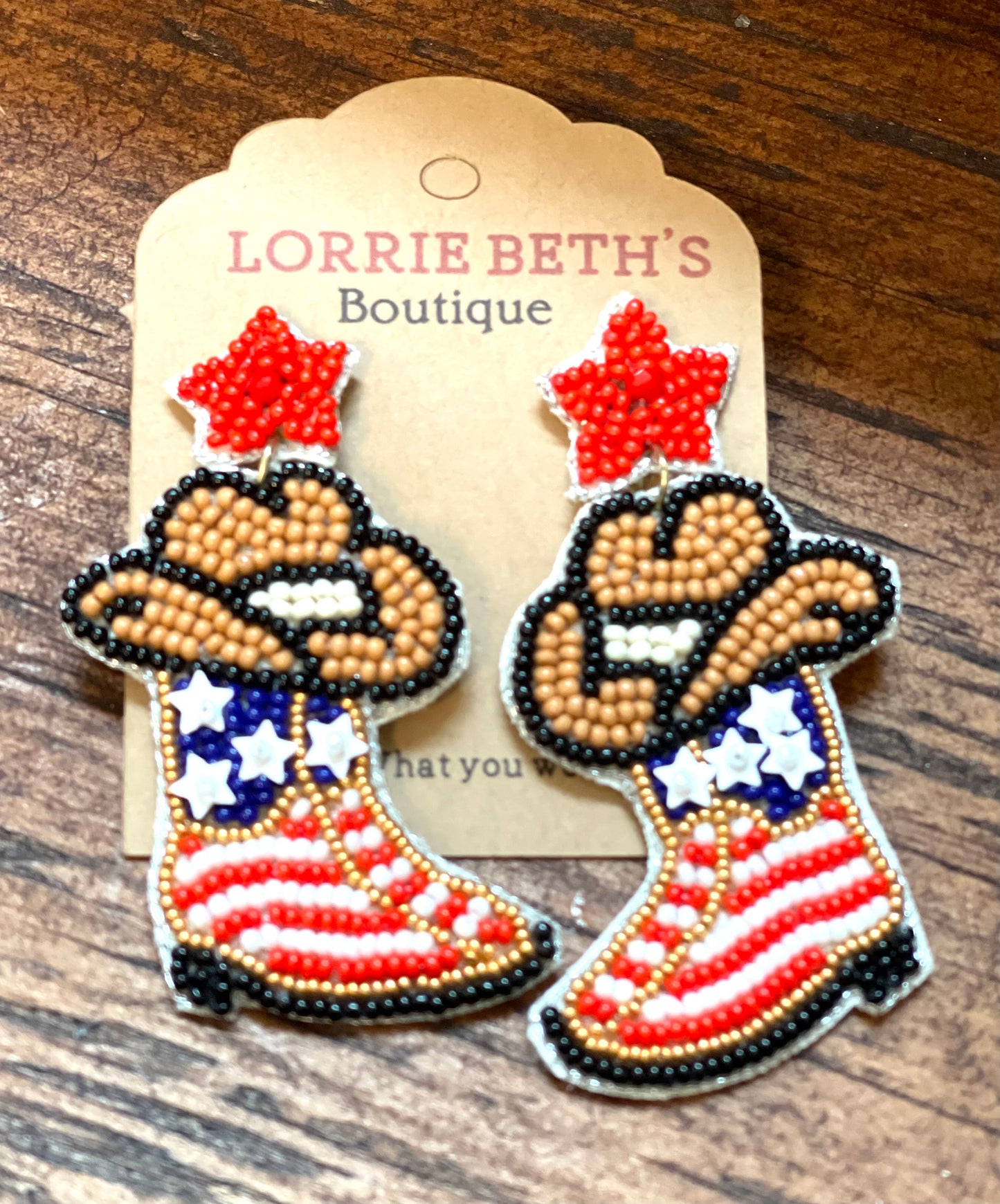 Patriotic Boots w/Cowboy Hat Earrings