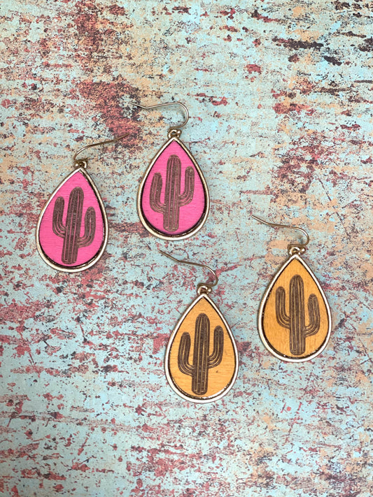 Wooden Cactus Earrings