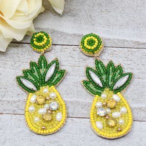 Pearl Pineapple Beaded Dangle Earrings
