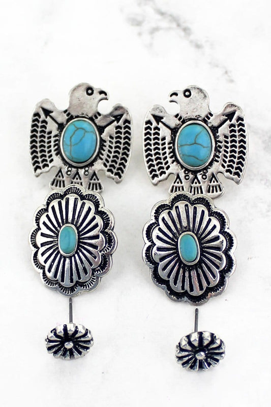 TURQUOISE THUNDERBIRD CONCHO STUD EARRINGS 3 PAIR SET