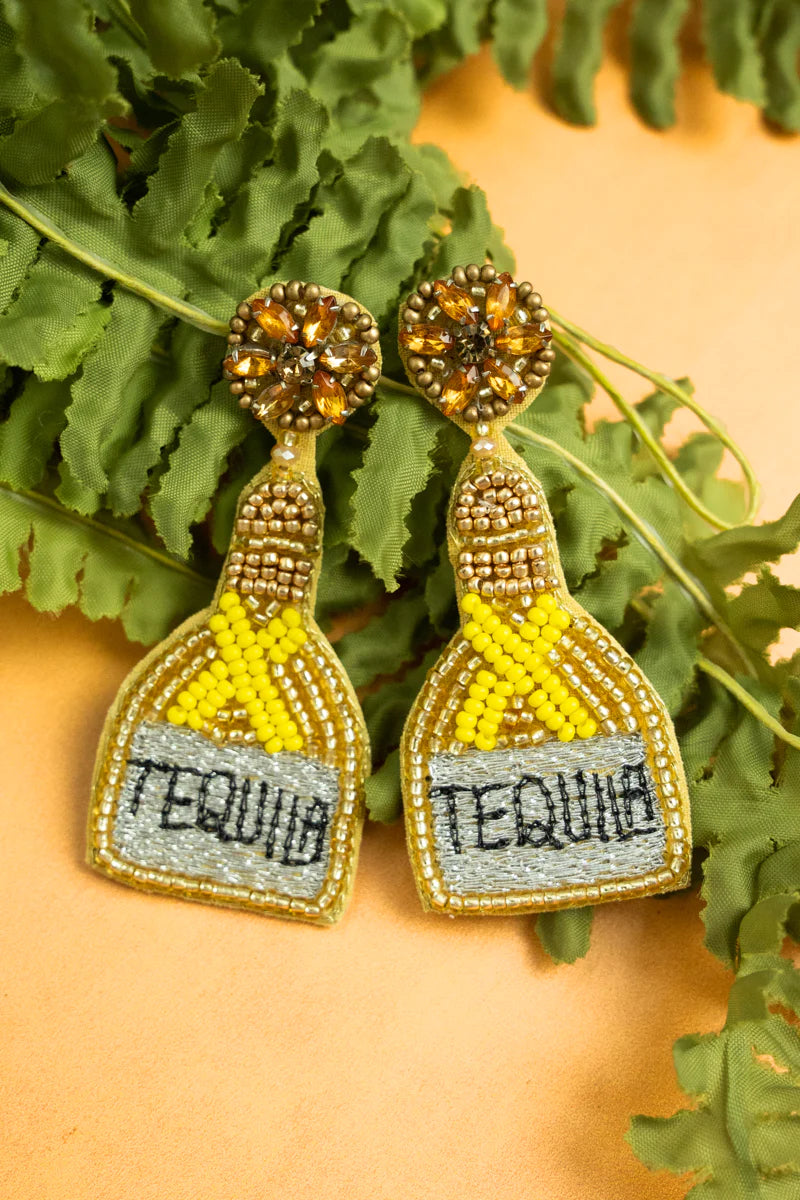 Bejeweled Gold Tequila Bottle Earrings