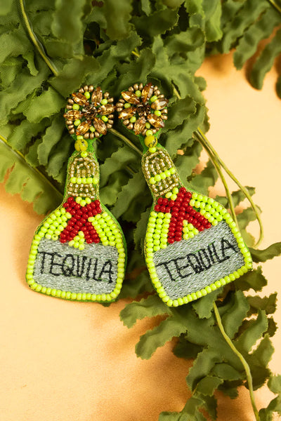 Bejeweled Lime Green/Red Tequila Bottle Earrings