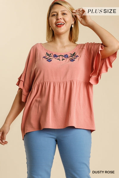 Embroidered Dusty Rose Top